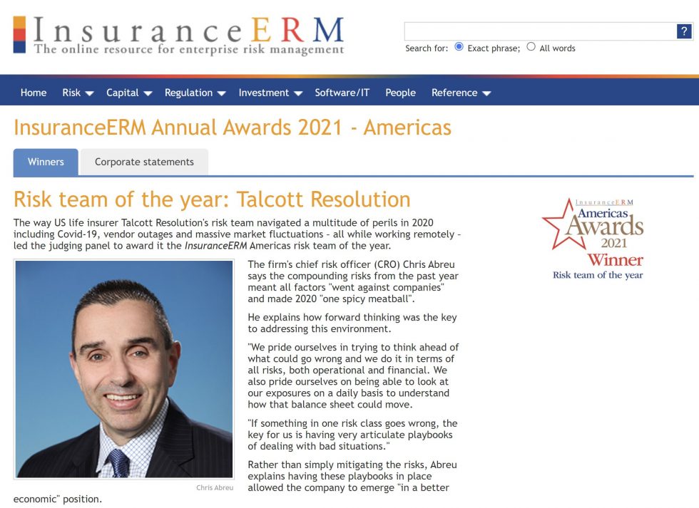 Kamakura Congratulates Talcott Resolution For Being Named As The Risk Kamakura Congratulates Talcott Resolution For Being Named As The Risk